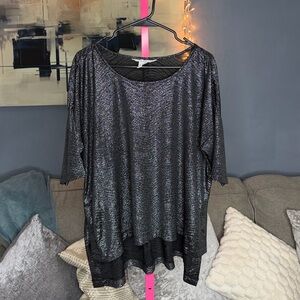 BCBG Generation Black Metallic Shimmer Oversized Top | Size M
